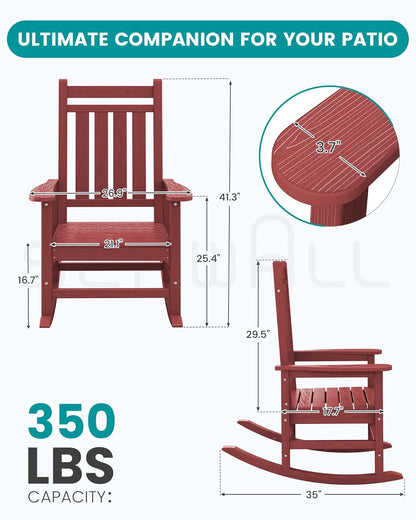 SERWALL HDPE Outdoor Rocking Chair Set of 8, Patio Rocking Chairs for Adults, All Weather Outdoor Rockers for Lawn, Crimson Red
