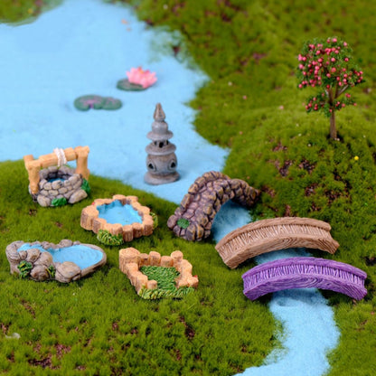 LONCESS Fairy Garden Accessories Miniature Tree House Bridge Mini Lighthouse Water Well Bridge Figurines Pond Lawn Ornament Figurines for DIY Craft Garden Decor,12 Peices