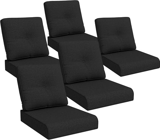 Joyside Outdoor Chair Cushions Set, 22x25/22x24 Inch Patio Furniture Deep Seat Cushions, Water Resistant & Thick Cushion, Outdoor Replacement Cushions for Seat and Sofa (Black, 5 Set)