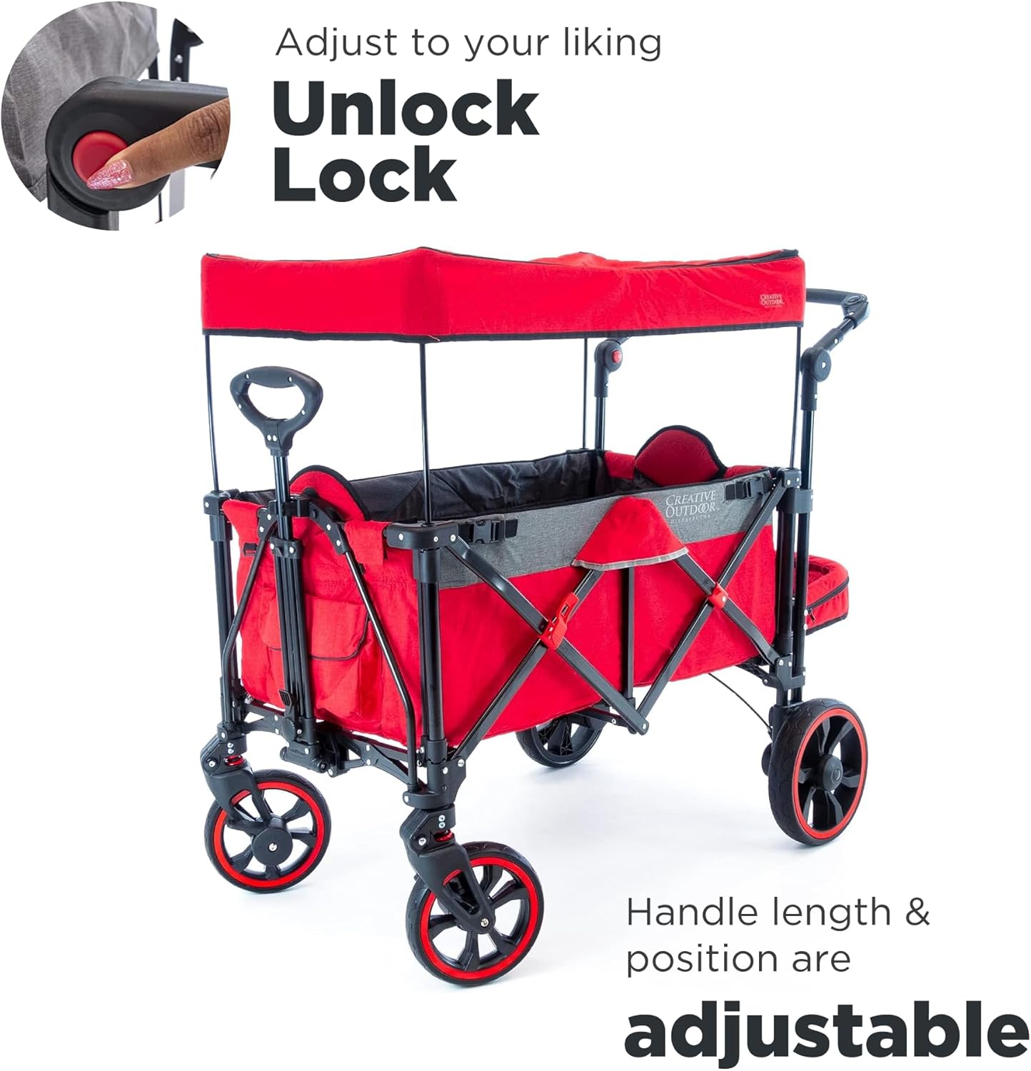 Creative Outdoor Push Pull All-Terrain Collapsible Folding Stroller Wagon for Kids, 150lbs Weight Capacity, Platinum Series, Beach, Park, Garden & Tailgate, (Red)