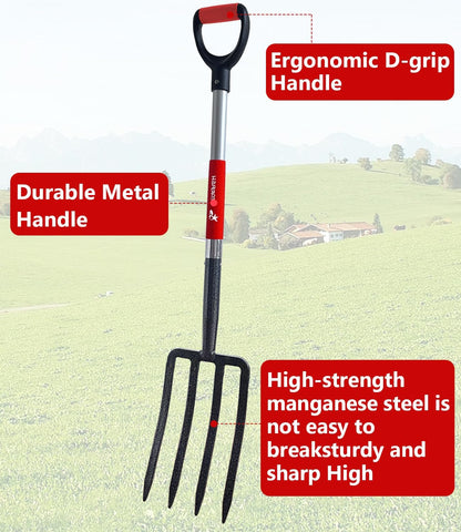 Garden Digging Forks with Premium 4-Tine Forged Steel Digging Fork D-Grip Handles 41" Sturdy Metal D-Handle Virtually Unbreakable Gardening Tool 2 Pcs