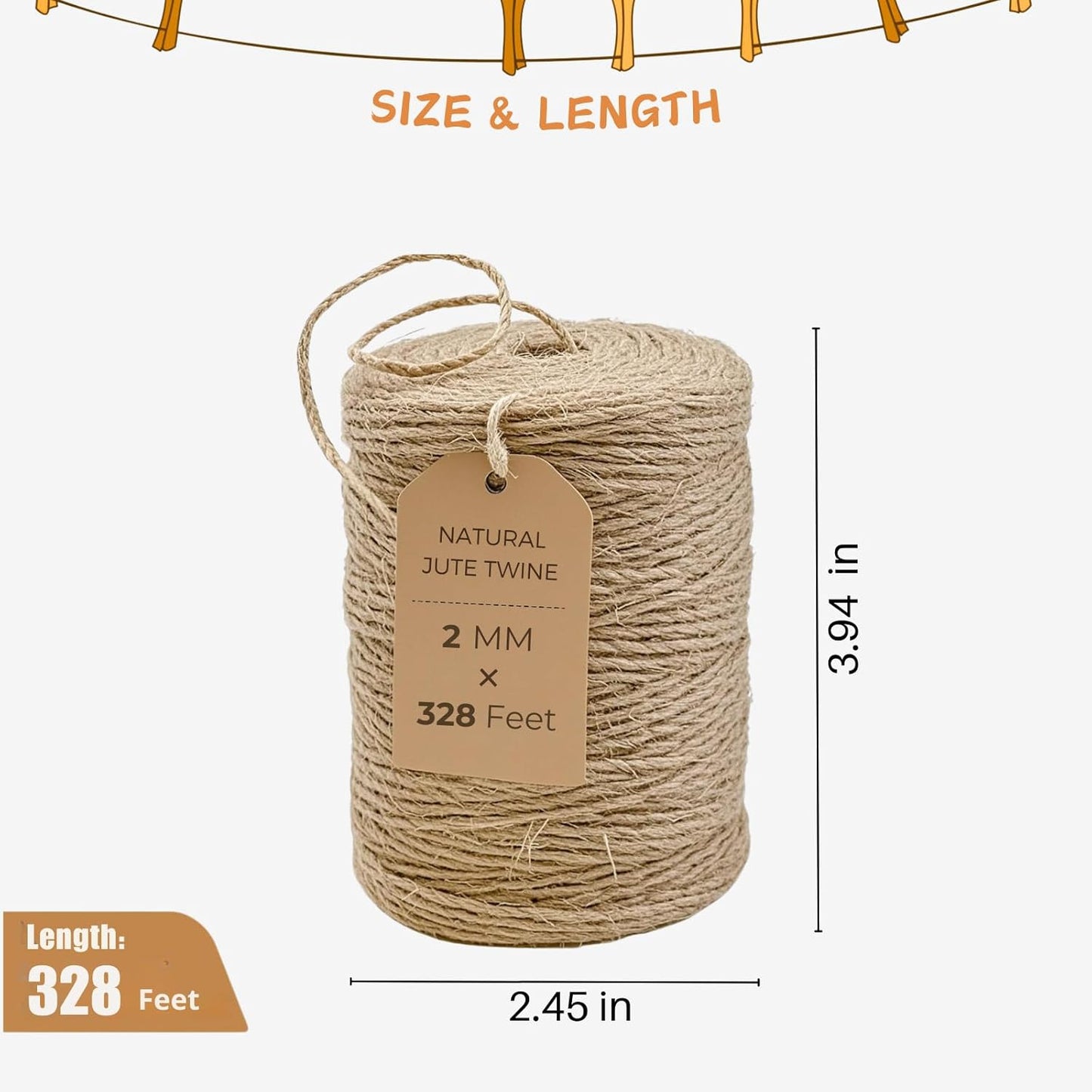 Garden Twine 3mm, 328 Feet Natural Jute Twine for Garden, Crafts, Gifts Wrapping, Packing and Home Decor