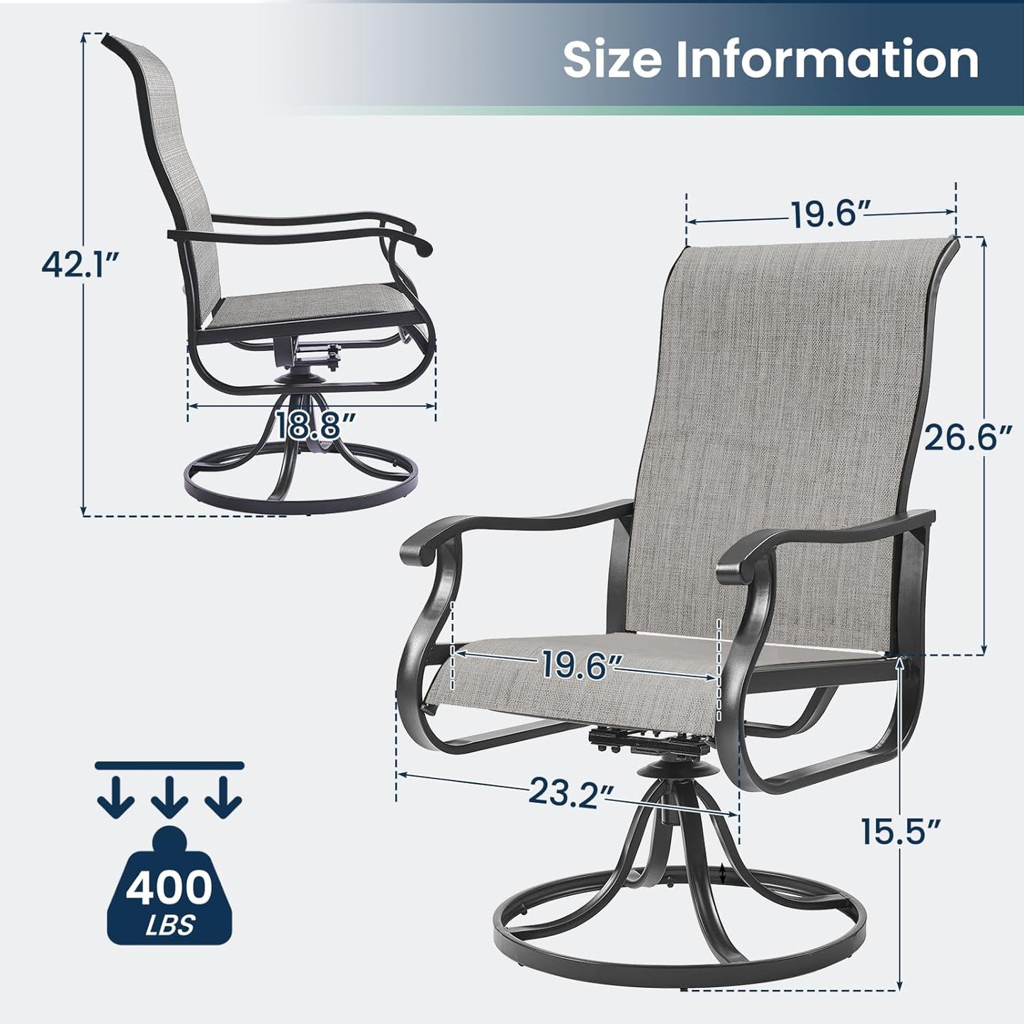 Amopatio Patio Swivel Chairs Set of 4, Outdoor Swivel Rocker Dining Chairs with All Weather Textilene High Back & Metal Frame, for Backyard Deck Lawn Garden, Light Gray