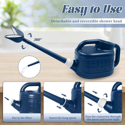 Watering Can for Indoor & Outdoor Plants, Plant Watering Can with Stainless Steel Shower Head, 1 Gallon Plastic Water Can for Garden, Flowers, Vegetable, Greenhouse (AlpineGreen)