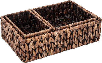 Handwoven Wicker Storage Baskets Set, Natural water hyacinth & Iron Frame | Triple Sizes (Small, Medium, Large) for Home Organizing, Bathroom, Shelves | Woven Baskets for Storage & Decor (Dark Brown)