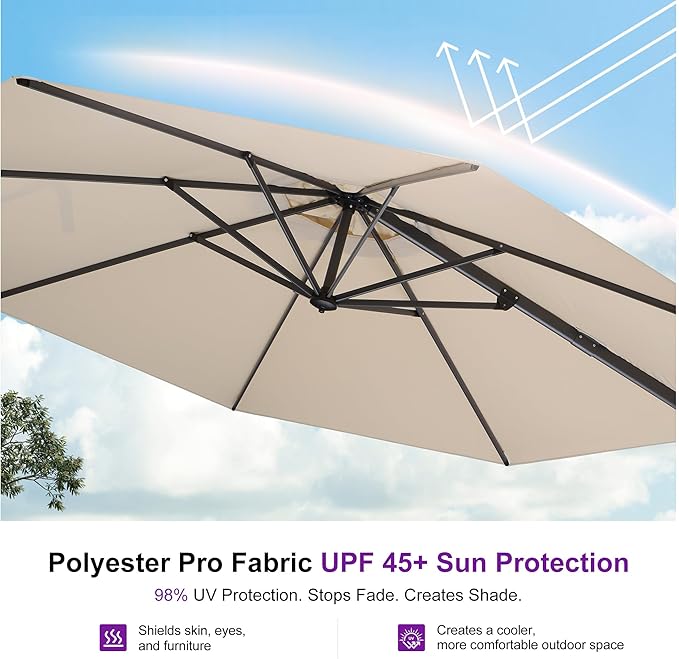 PURPLE LEAF 11 Feet Patio Umbrella Outdoor Cantilever Round Umbrella Aluminum Offset Umbrella with 360-degree Rotation for Garden Deck Pool Patio, Beige