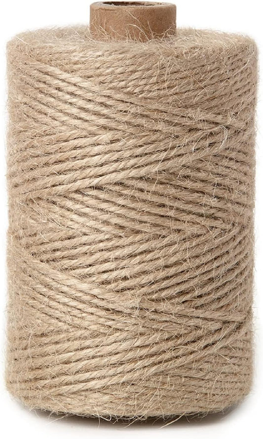 2mm 328 Feet Natural Jute Twine, for Crafts Gift, Craft Projects, Wrapping, Bundling, Packing, Holiday Packaging Twine, Gardening and More, Jute Rope to Use Around The House and Garden