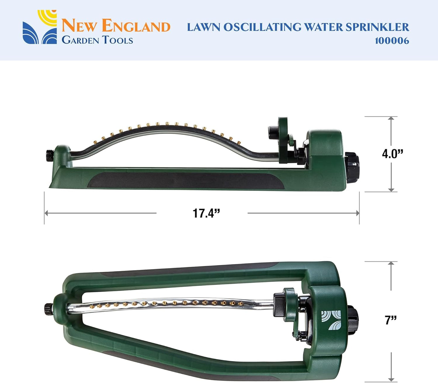 Lawn Oscillating Water Sprinkler 100006 Adjustable Pattern to Cover 2,695 sq.ft. by New England Garden Tools