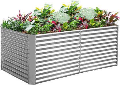Land Guard 6x3x3ft Rectangular Galvanized Raised Garden Beds, Large-Capacity Metal Planter Box Outdoor, Durable Deep Raised Garden Bed 3ft Tall, Raised Beds for Gardening Vegetables, Classic Silver
