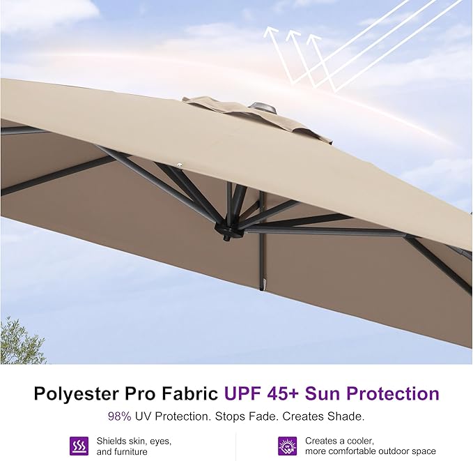 PURPLE LEAF 8 Feet Patio Umbrella Outdoor Cantilever Square Umbrella Aluminum Offset Umbrella with 360-degree Rotation for Garden Deck Pool Patio Taupe