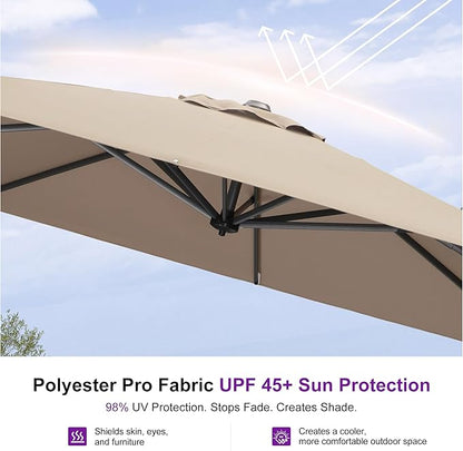 PURPLE LEAF 8 Feet Patio Umbrella Outdoor Cantilever Square Umbrella Aluminum Offset Umbrella with 360-degree Rotation for Garden Deck Pool Patio Taupe