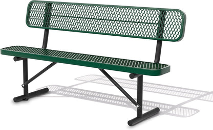 Heavy Duty Park Bench with Back Portable Frame, Outdoor Steel Bench with Backrest, Outdoor Park Bench Expanded Metal Mesh Bench for Lawn, Park, Deck, Garden, Patio, Porch, Black (Green, 6FT)