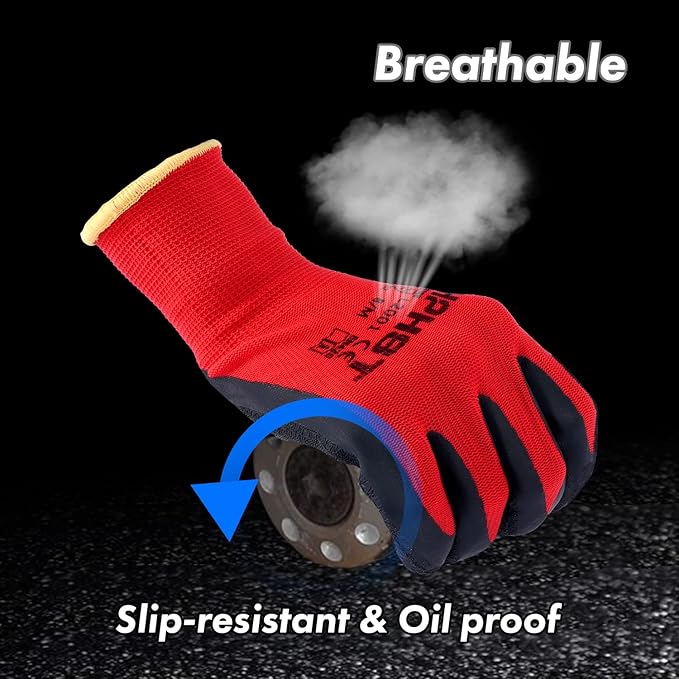 Latex Rubber Hand Coated Work Gloves - Safety Work Gloves - Excellent Grip for Construction Warehouse Garden 12 Pairs