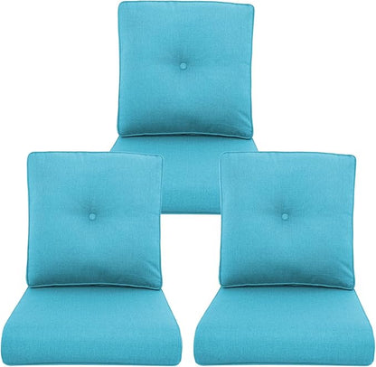 Outdoor Chair Cushions 3 Packs - Outside High Back Thick Water-Resistant Cushion 22x24 with Zipper Cover for Patio Glider Rocking Chairs Loveseat Couch – Teal/Buckle