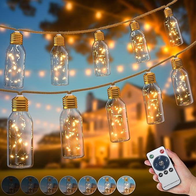 SoulBay LED String Lights with Remote, 19.7 FT Outdoor Waterproof USB Rechargeable Rope Lights, Timer Function for Patio, Camping, Indoor Yard, Christmas Decor