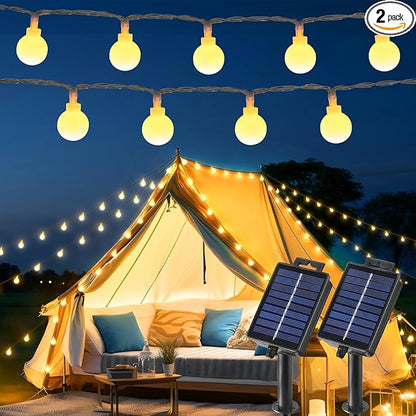 Brightown Solar Lights Outdoor Waterproof, 2 Packs Total 66Ft 200 LED Globe Solar String Lights for Outside, 8 Modes Outdoor Solar Lights for Yard Balcony Patio Tree Canopy Party (Warm White)