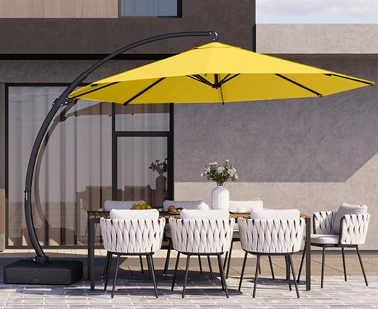 Kingdura 11ft Offset Cantilever Patio Umbrella with Base Included, Large Round Aluminum Outdoor Umbrella, 360° Rotation & Infinite Tilt, Heavy Duty Frame for Deck Pool Backyard, Yellow