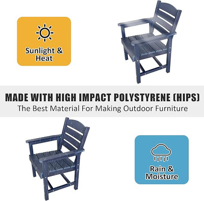 Poly Lumber Patio Dining Chair Set of Two, HIPS Outdoor Ladder Back Chair, Weather Resistant (Navy Blue, 2 Piece)