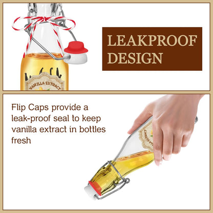 10 Pack Swing Top Glass Vanilla Extract Bottles 8 oz with Lids, Vanilla Extract Labels and Funnel, Glass Boston Vanilla Bottles for Syrup Gift, Flip Top Glass Bottles Jars for Vanilla Extract