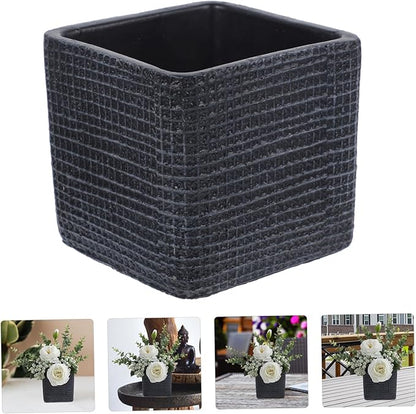 Creative Nordic Style Cement Flowerpot with Drainage Succulent Planter for Indoor Home Office Decor Modern Straight-Edged Geometric Design Container