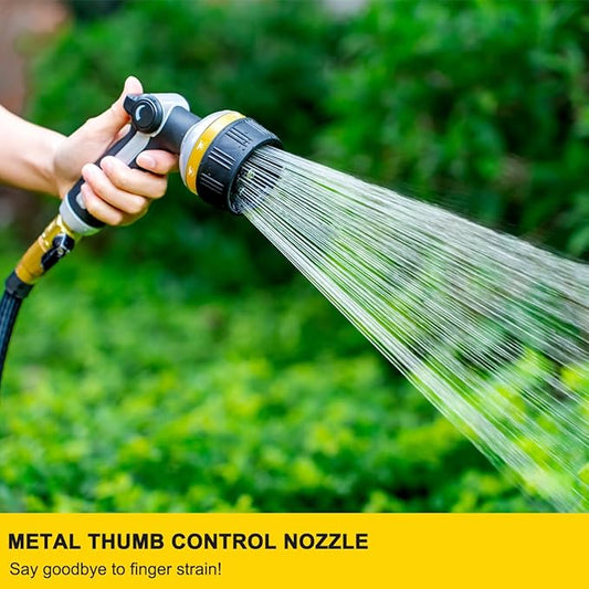 FANHAO Heavy Duty Garden Hose Nozzle, Metal Water Hose Sprayer with 10 Spray Patterns, Thumb Control, On Off Valve, High Pressure Water Nozzle for Plants Watering, Car and Pet Washing, Yellow