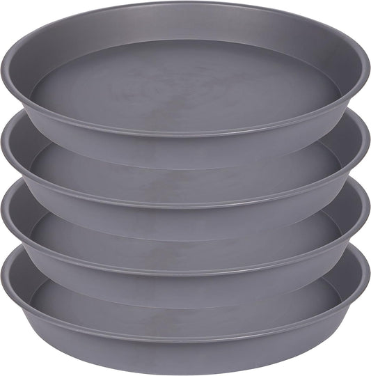4 Pack of 13 14 inch Plant Saucer (12.2 Inch Base), Heavy Duty Plastic Plant Drip Trays 14" Round, Plant Trays for Indoors, Bird Bath Bowls, Plate for Planter 12-14" (14 inch, Cement Gray)