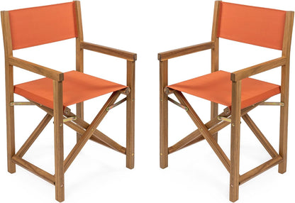 JONATHAN Y DRC1000C-SET2 Cukor Classic Vintage Outdoor Acacia Wood Folding Director Chair with Canvas Seat Classic, Vintage, Mid-Century, Modern, Traditional, Coastal, Orange/Teak Brown (Set of 2)