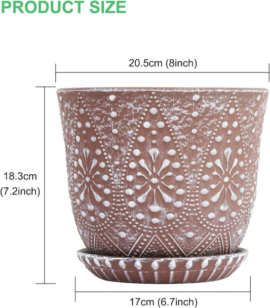 Gepege 8 Inch Plant Pot for Plants, Ceramic Planter with Drainage Holes and Saucers for Indoor Plants Large Flower Pot