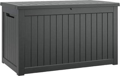NUNU LAB 230 Gallon Large Resin Deck Box, Waterproof Outdoor Storage Box, Lockable Storage Bin for Patio Furniture, Garden Tools, Pool Accessories, UV-Resistant & All-Weather, Black