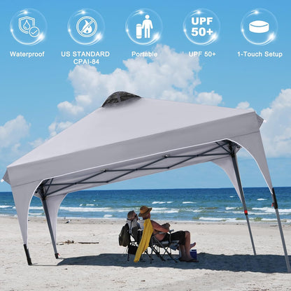 COOSHADE Pop Up Canopy Tent, 10x10 Easy Setup Instant Canopy Sun Shelter Beach Tent, Portable Sports, Grey