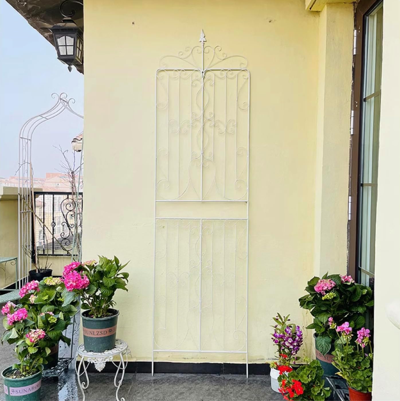 Sungmor 2 Pack Large Garden Trellis for Climbing Plants, 92.5 Inch Tall Rustic White Garden Metal Trellis, Decorative Trellis for Outdoor Rose Vines Cucumbers Support, Greenhouse, Flowerbed, Backyard