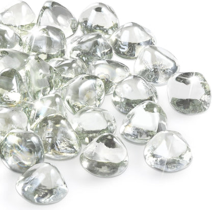 Firepit Glass, Clear Fire Glass Rocks for Propane Fire Pit, Fireplace, and Outdoor Decoration, High Luster 1 Inch Diamonds 10LB