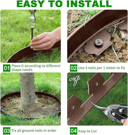 Flexible Garden Edging Borders 66FT,Landscape Edging Brown [Extra Tall 4IN High] with 60pcs Stakes,Garden Border Lawn Edging Mini Plastic Fence-Brown