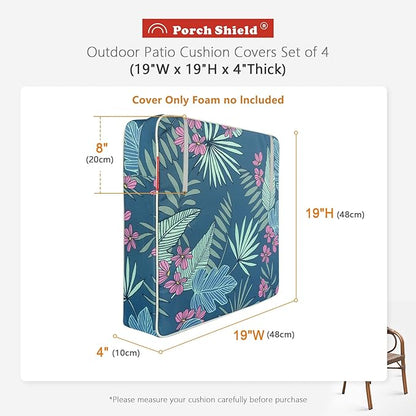 Porch Shield Patio Chair Seat Cushion Covers 4 Pack, Waterproof Cushion Slip Covers Outdoor, Replacement Covers Only, 19 x 19 x 4 Inch