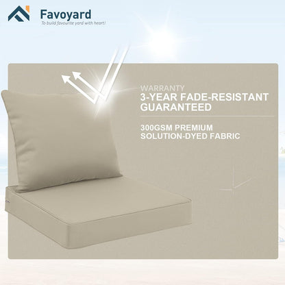 Favoyard Outdoor Seat Cushion Set 22 x 24 Inch Waterproof & Fade Resistant Patio Furniture Cushions with Removable Cover Deep Seat & Back Cushion with Handle and Adjustable Straps for Chair Sofa Couch