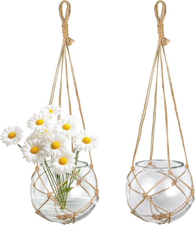 SAILINGSTORY Hanging Glass Plant Terrarium 5" Glass Planter Propagation Stations Flower Vase Clear Set of 2 Pack