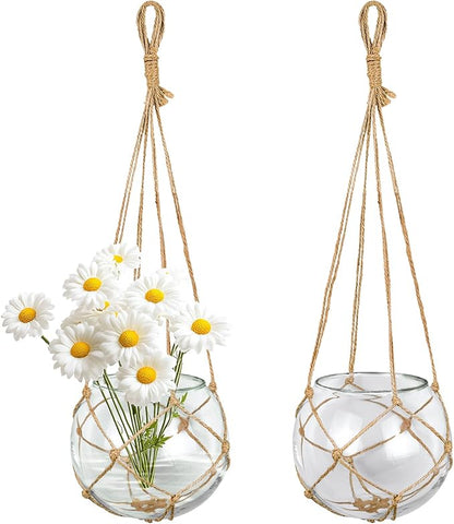 SAILINGSTORY Hanging Glass Plant Terrarium 5" Glass Planter Propagation Stations Flower Vase Clear Set of 2 Pack