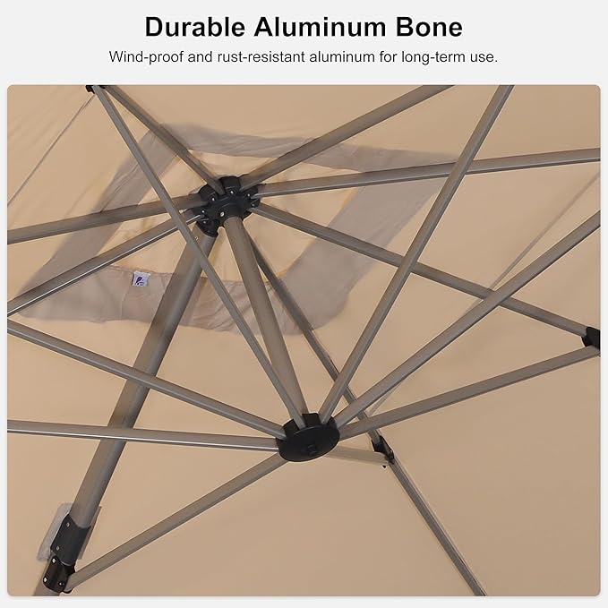 PURPLE LEAF Patio Umbrella with Base Included, 10‘×13’ Outdoor Aluminum Cantilever Umbrella with 360° Rotation, Aluminum Large Offset Umbrella for Outdoor Garden Pool, Beige