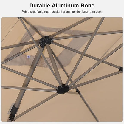 PURPLE LEAF Patio Umbrella with Base Included, 10‘×13’ Outdoor Aluminum Cantilever Umbrella with 360° Rotation, Aluminum Large Offset Umbrella for Outdoor Garden Pool, Beige