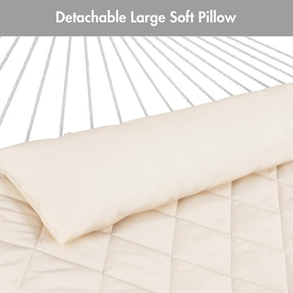 ANOW Outdoor Rope Hammock with Spreader Bars, Heavy Duty Hammock with Pad for Outdoors, 450 LBS Weight Capacity, Cream