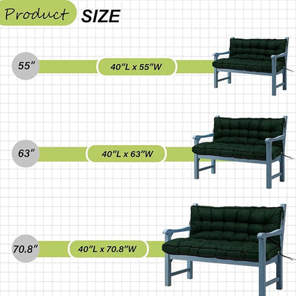 Swing Replacement Cushions with Backrest, 2 or 3 Seater Waterproof Non-Slip Overstuffed Swing Pad, Indoor/Outdoor Bench Cushion for Porch Chair Swing Garden Furniture (Dark green, 40 * 63 in)