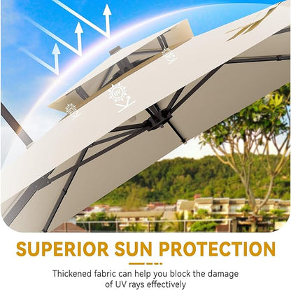 10x13 FT Cantilever Patio Umbrella with Base Included Double Top Outdoor Rectangular Large Heavy Duty Aluminum Offset Umbrellas with 7 Level Tilt 360-degree Rotation for Pool Garden Deck, Beige