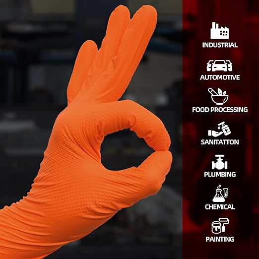 Jointown Basic Heavy Duty Nitrile Gloves, Mechanic Gloves 8 Mil Nitrile Disposable, with Raised Diamond Texture, Case of 500, Orange, XLarge
