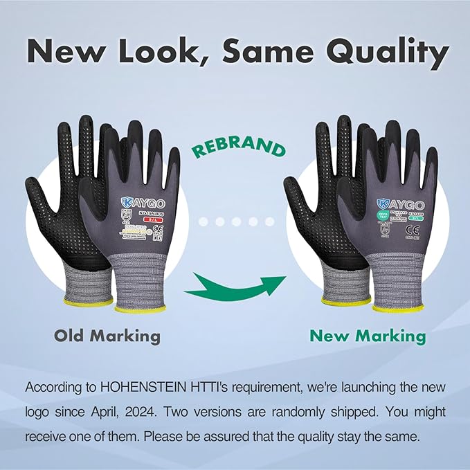 KAYGO MicroFoam Nitrile Coated Work Gloves, 12 Pairs KG19N Seamless Knit Nylon, Micro Dots for Enhanced Grip, Breathable and Durable, Ideal for Automotive, General Assembly, Painting, Gray, L