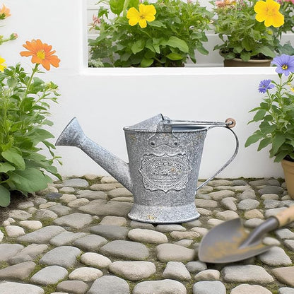 Vintage Metal Watering Can with Wooden Handle, Watering Can for Indoor/Outdoor Plants, Shabby Chic Decor for Home Balcony Courtyard Garden