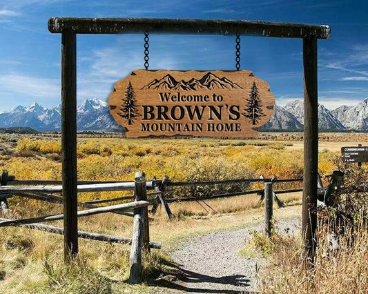 Personalized Cabin Sign - Rustic Wood Welcome Sign for Outdoor & Home Wall Decor - Customizable Farmhouse Decor, Backyard Sign & 3D Carving Wood Sign.3D carved decorative wooden plaques.