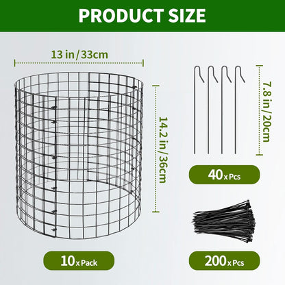 10 Pack Metal Plant Protector, Metal Plant Protection Cages (13" Diax14.2H) to Keep Animals Out, for The Garden Protection of Flowers, Saplings, Fruits Vegetables, Black