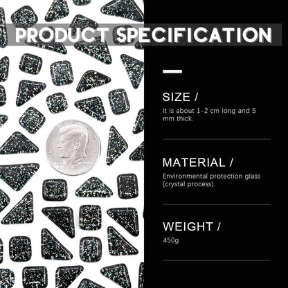 Swpeet 1 Pound Black Shine Crystal Series Mosaic Tiles Assortment Kit, Square and Triangle Genuine Mosaic Tiles Glitter Crystal Mosaic Perfect for Home Decoration Crafts