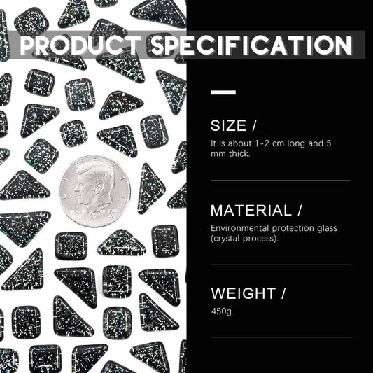 Swpeet 1 Pound Black Shine Crystal Series Mosaic Tiles Assortment Kit, Square and Triangle Genuine Mosaic Tiles Glitter Crystal Mosaic Perfect for Home Decoration Crafts