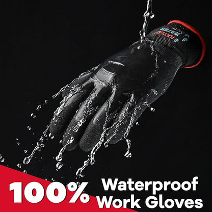 KAYGO Waterproof Work Gloves for Men and Women, Rubber Coated Non-slip Working Gloves for Garden, Outdoor Construction,KG150,Black,S